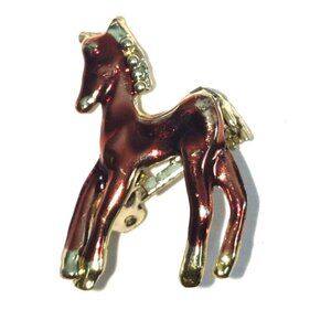 Cute Vintage Brown Enamel Horse Pin  3/4  Inch A431